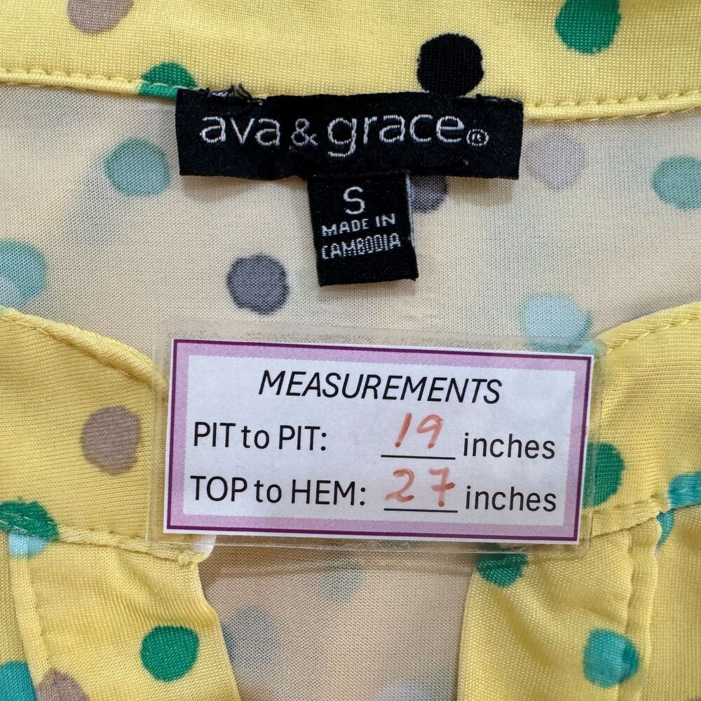 Ava & Grace Women Sz S Yellow Polka Dot Metal Button Henley Sleeveless - Picture 7 of 7